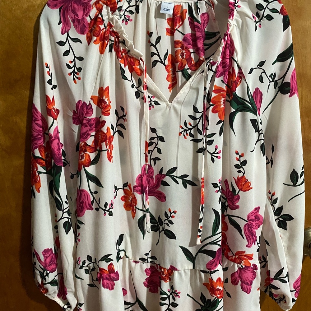 Old Navy Floral Blouse - Cream with Pink and Red Accents